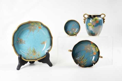 Four Carlton Ware Blue Royale' Spiders Web' poreclain pieces