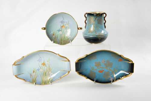 Four Carlton Ware Blue Royale porcelain pieces
