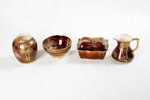 Four Carlton Ware Rouge Royale 'New Stork' porcelain pieces