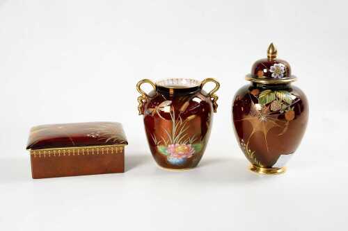 Three Carlton Ware Rouge Royale porcelain pieces