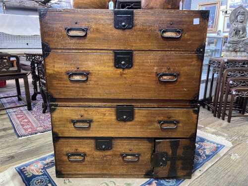 Japanese Meji period kiri wood kimono Tansu chest