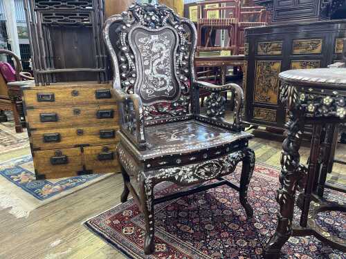 Chinese mother of pearl inlaid rosewood armchair