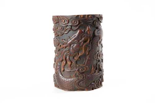 Carved bamboo brush pot