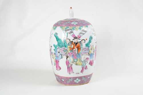 A late Qing style famille rose 'Dong Gua' Jar