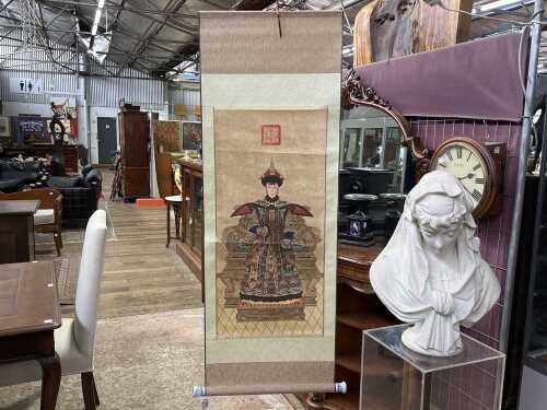 Vintage Chinese hand painted scroll depicting imperial portrait of an empress