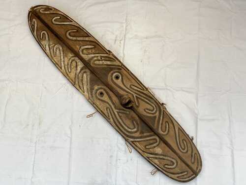 Superb traditional Papua New Guinea mask with projecting crocodile head. Collected 1960s.