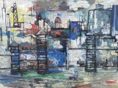 Artist unknown, view of Ojima island, abstract Japanese landscape.