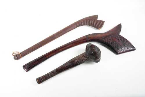 Three traditional Fijian war clubs