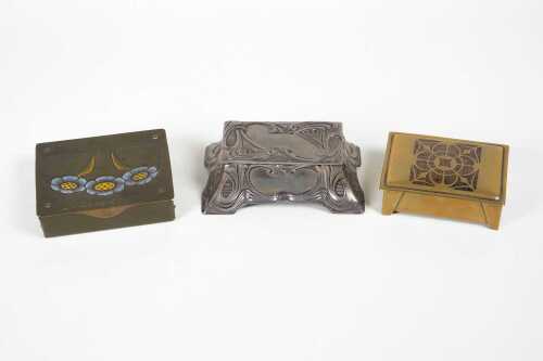 Three antique Art Nouveau stamp boxes