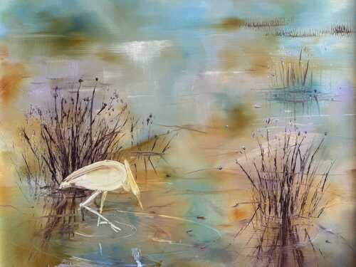 Rose Knight, untitled crane in marshland.