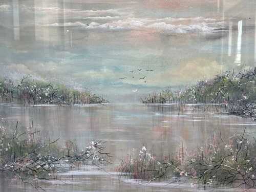 Patricia Harvey, landscape with lake aand flowers, 1986.