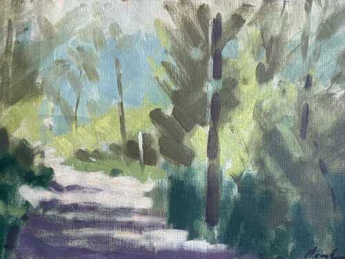 Artist unknown, impressionistic forest scene