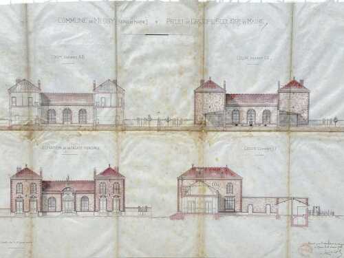 Arsene Perdrige (1845-?) France, 19th Century, Architectural drawing of a building (see description)