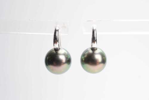 A pair of Tahitian pearl earrings in 18ct white gold.