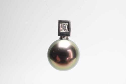 A Tahitian pearl and diamond pendant in 18ct white gold.