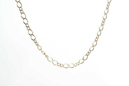 A fancy figaro link necklace in 9ct yellow gold.