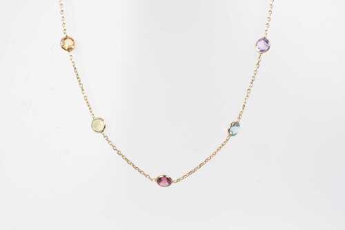 A multi coloured gemstone necklace in 14ct yellow gold.