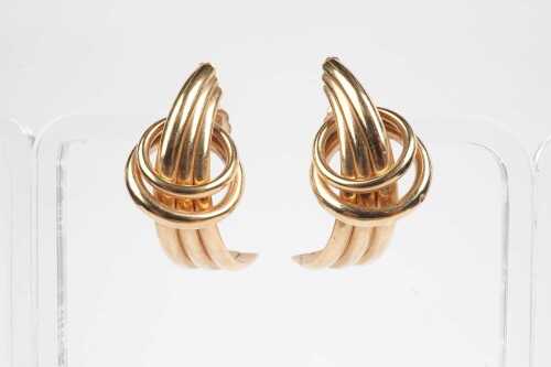 A pair of large fancy hollow earrings in 9ct yellow gold.