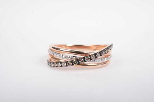 An Effy brand champagne and white diamond ring in 14ct rose gold.