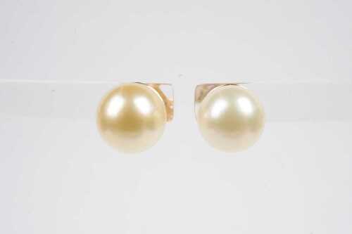 A pair of pearl stud earrings in 18ct yellow gold