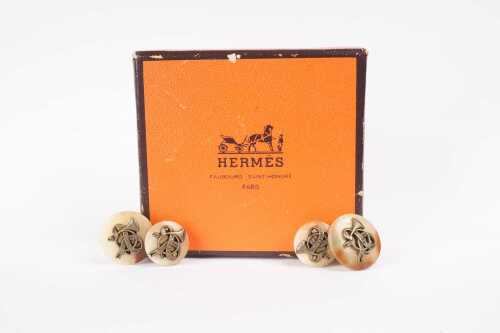 A pair of vintage Hermes Trumpet cufflinks in buffalo horn.
