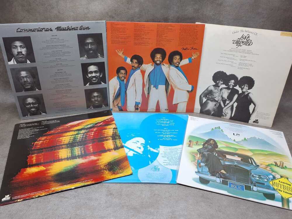 Six funk and soul vinyl records