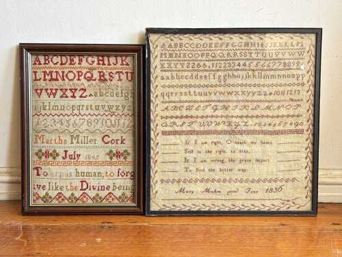 Two antique cross stitch samplers