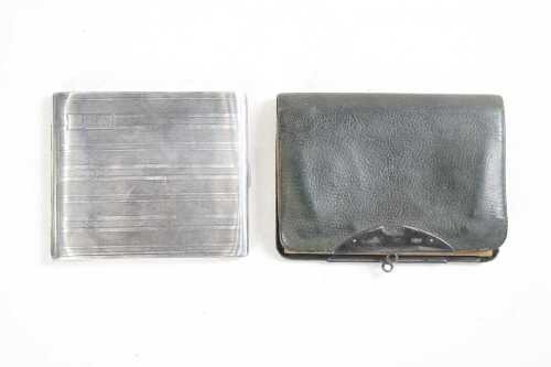 Antique English sterling silver cigarette case and Eugene Henry Posen sterling silver mounted leather wallet
