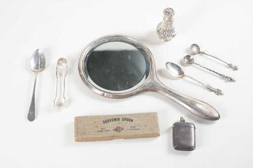 Group of sterling silver, and one 800 silver spoon