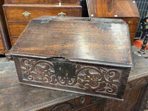 A late 17th century oak bible box