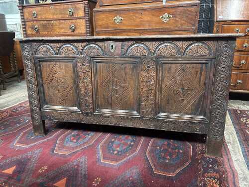 A Charles II oak coffer