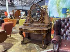 A Victorian burr walnut dressing table