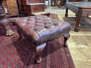A Gascoigne button back leather wingback armchair & footstool - 3