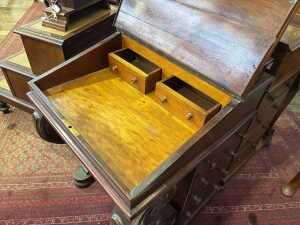 A Victorian figured walnut davenport - 4