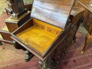 A Victorian figured walnut davenport - 5