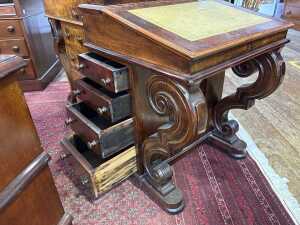 A Victorian figured walnut davenport - 6