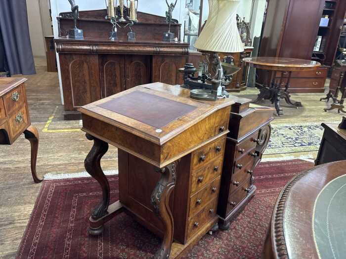 A Victorian burr and figured walnut davenport