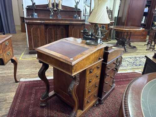 A Victorian burr and figured walnut davenport