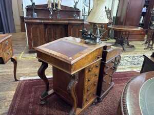 A Victorian burr and figured walnut davenport