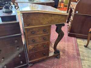 A Victorian burr and figured walnut davenport - 3
