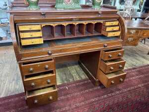 An antique mahogany cylinder roll top desk - 2