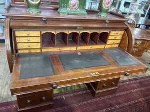 An antique mahogany cylinder roll top desk - 3