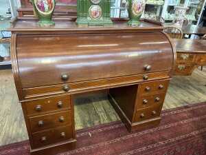 An antique mahogany cylinder roll top desk - 4