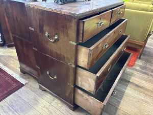 A Victorian flame mahogany campaign chest - 5