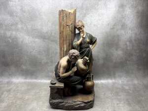 An antique ceramic sculpture depicting a Classical scene of decorators - 2