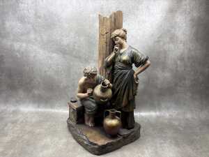 An antique ceramic sculpture depicting a Classical scene of decorators - 3