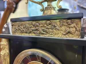 An antique French slate mantel clock with gilt mounts - 6