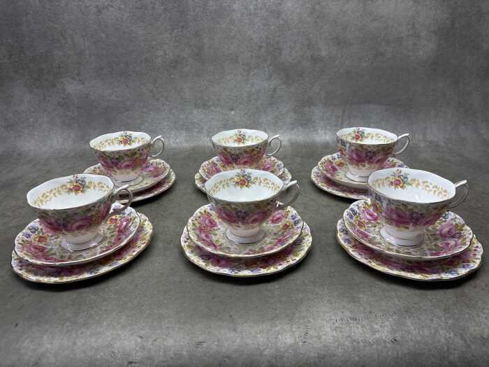Set of six Royal Albert Serena porcelain trios