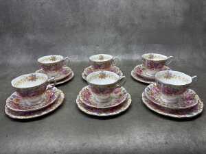 Set of six Royal Albert Serena porcelain trios