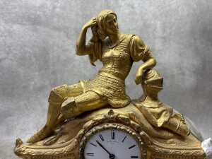 An antique French gilt spelter figural mantel clock - 4